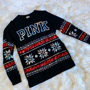 VS PINK • 2016 Holiday Long Sleeve Tee Black Iridescent Sequin